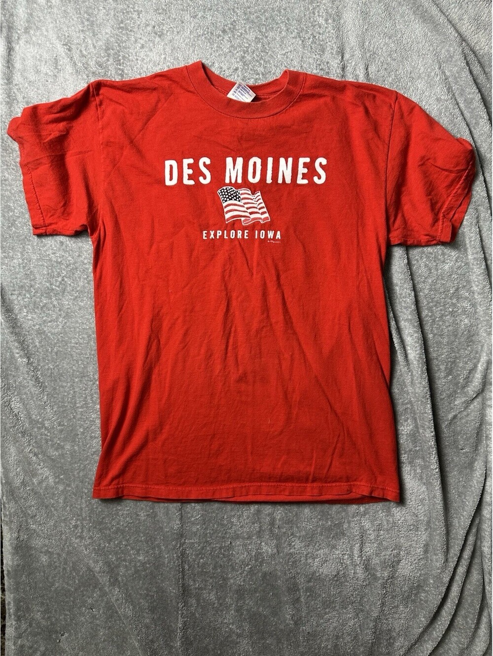 Vintage 90s Des Moines Iowa T Shirt Large Delta Pro Weight USA Flag Tourist Red